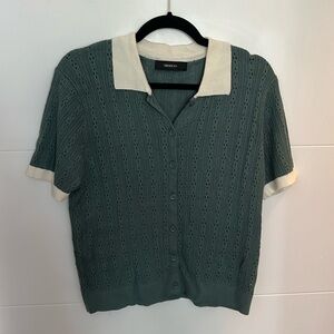 Green F21 Button-Up Polo